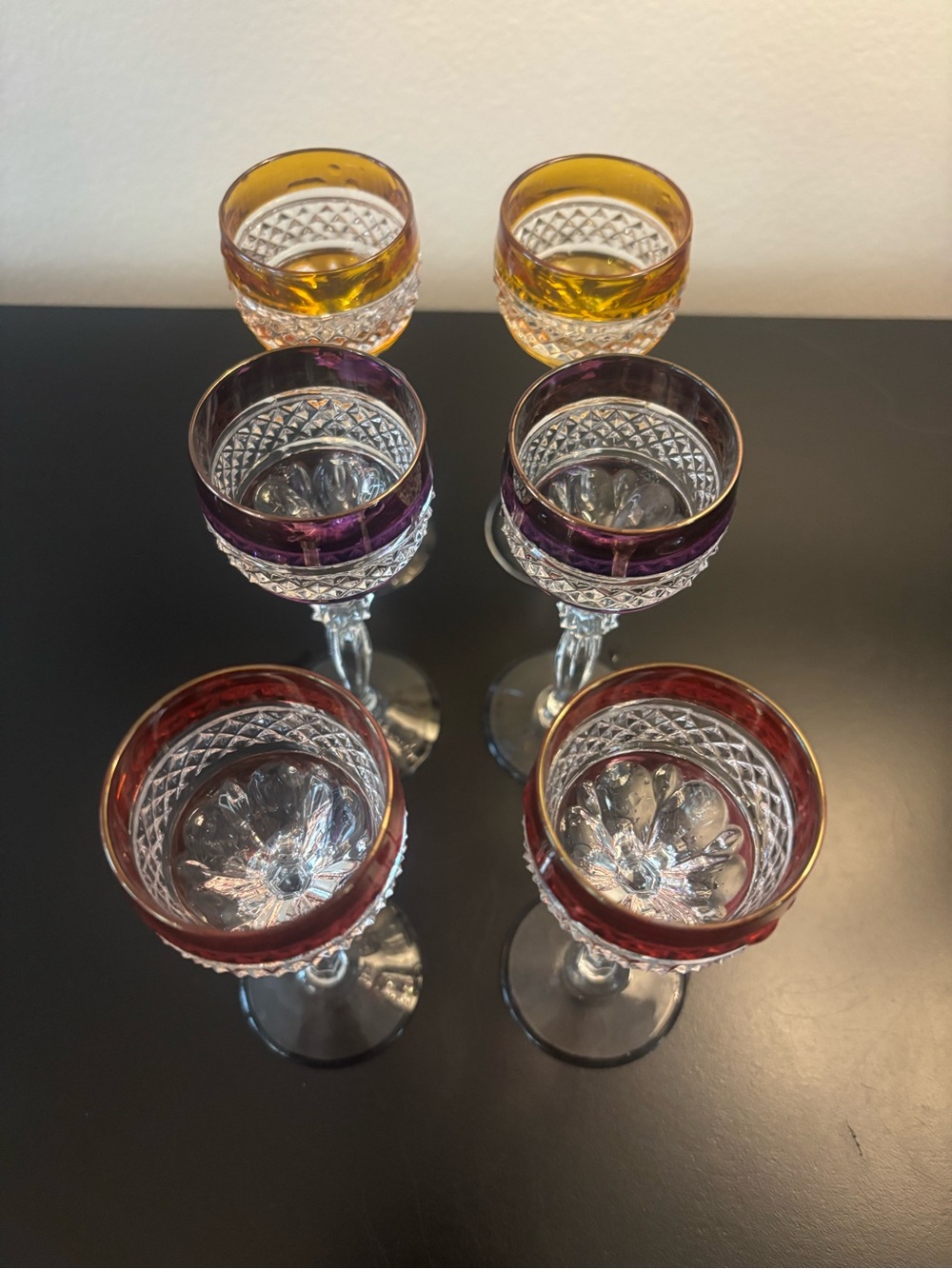 Colored Rim Crystal Wine Glasses - Set of 6